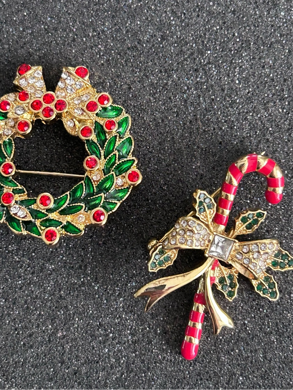 2 , Talbots Red & Green Holiday Wreath and Candy Cane Brooch pins